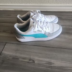 Puma White and Teal Sneakers